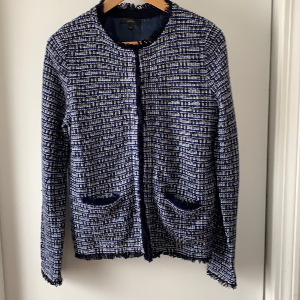 J Crew Tweed Knit Sweater Jacket with fringe trim (M)